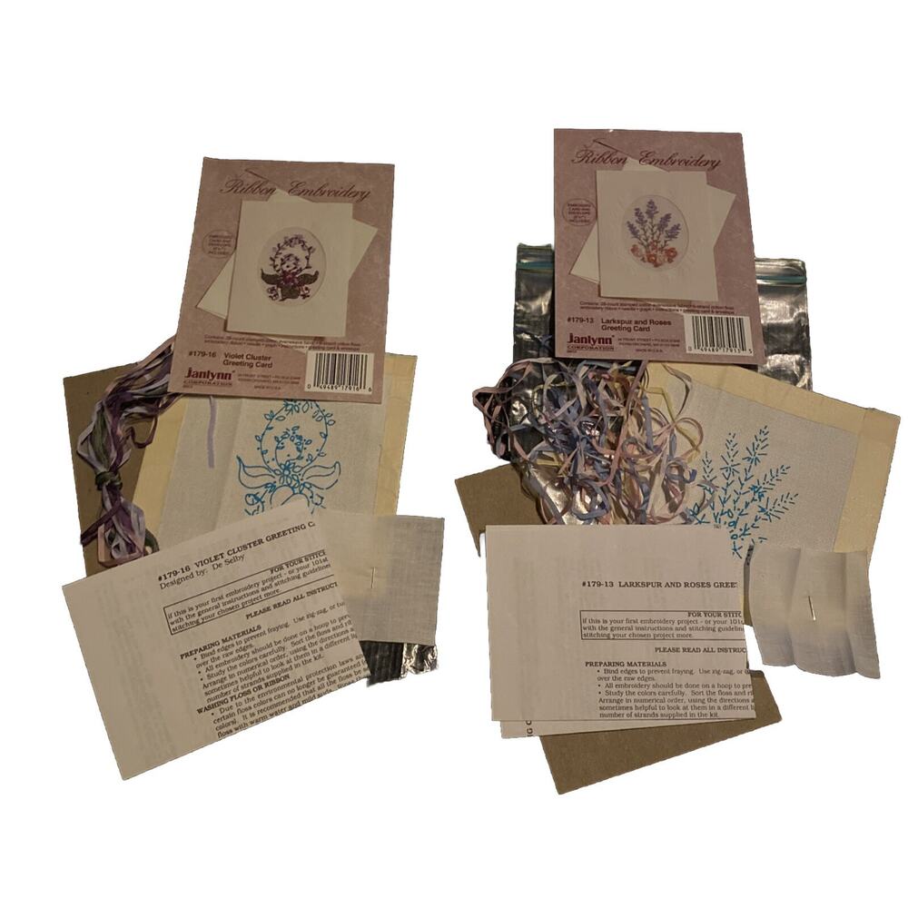 Greeting Card Ribbon Embroidery Kits Janlynn White 179-13, 179-17 Violet Rose